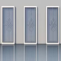 Three Modern White Frame Swing Doors With Decorative Glass Pattern Design
