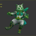 Futuristic Cat Like Creature In Armored Tech Suit With Blue White And Orange Accents