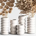 Beautiful Textured White Ceramic Vases With Dried Flowers For Home Decor