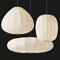 Modern Beige Fabric Pendant Lights Featuring Round Shape And Vertical Striped Design 3d model