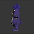 Playful Game And Movie Character With Purple Body Blue Feather Hair Golden Belly Open Arms
