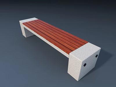 Outdoor Bench With Red Wooden Seat And Gray Concrete Legs For Garden Use 3d model