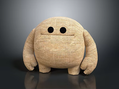 Cute Chubby Burlap Stuffed Doll With Black Round Eyes And Adorable Plush Shape 3d model