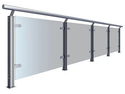 Modern Glass Panel Railing With Stainless Steel Frame And Tempered Glass Design 3d model