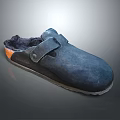 Dark Blue Suede House Slippers With Velcro Strap And Fleece Lining