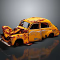 Old Yellow Rusted Damaged Car Body With Wrecked Exterior And Rust Spots