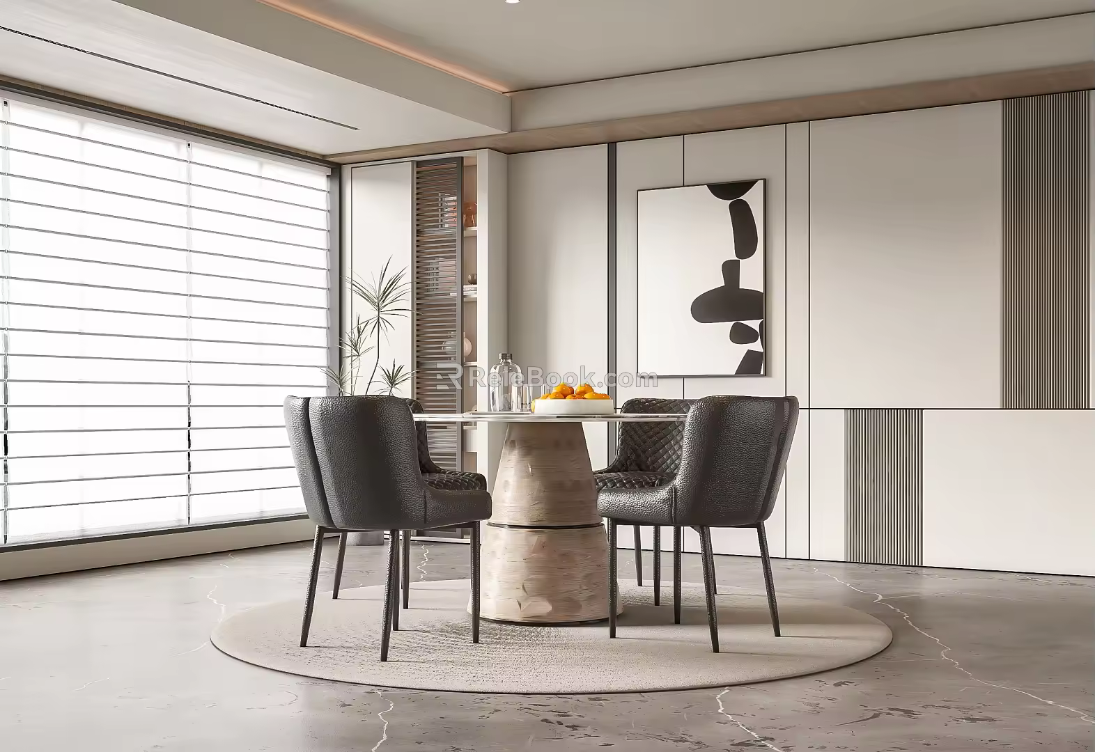 Modern dining table and chair combination 3d model