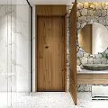 Modern Hotel Room Interior With Wooden Beam Ceiling Herringbone Floor King Bed And Large Windows