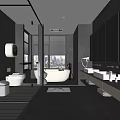 Modern Bathroom Interior With Glass Shower Bathtub Double Sinks Large Mirrors And City View