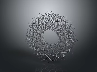 Intricate Circular Wire Sculpture With Symmetrical Lines And Dark Background Reflection 3d model