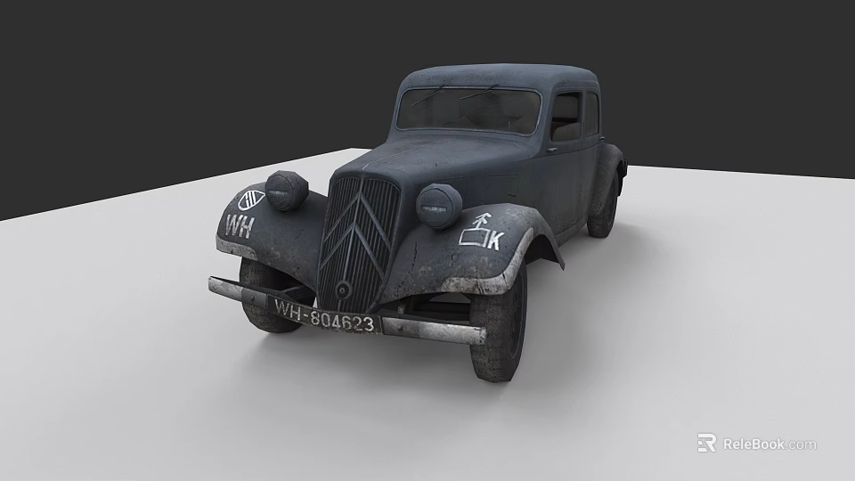 Vintage Car With Worn Gray Body Distinctive Grille And Retro Design 3d model 