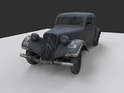 Vintage Car With Worn Gray Body Distinctive Grille And Retro Design 3d model
