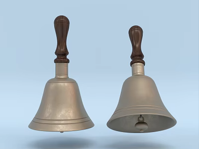 Two Decorative Bell Pendants With Metal Bodies And Dark Wooden Handles 3d model