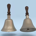 Two Decorative Bell Pendants With Metal Bodies And Dark Wooden Handles