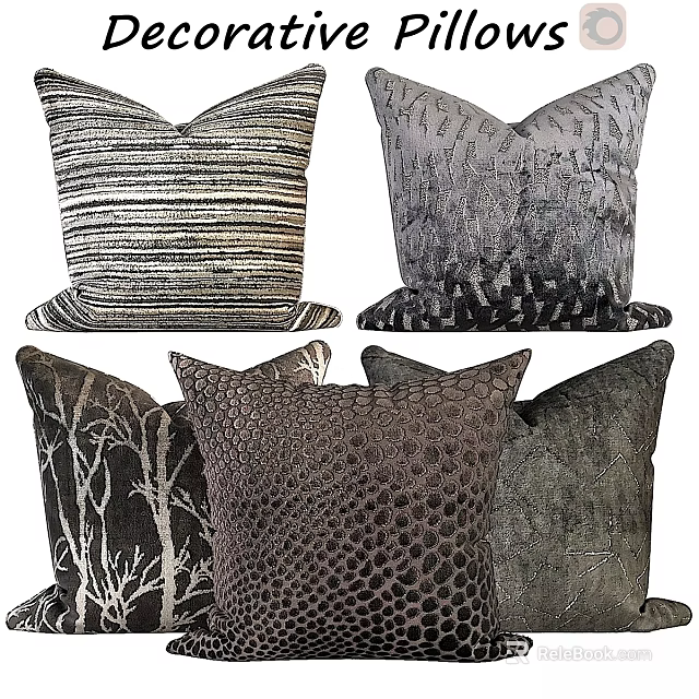 Decorative Throw Pillows With Various Textured Patterns In Neutral Tones For Modern Home 3d model