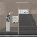 Modern Office Corridor Interior With Staircase Wooden Walls Sculpture And Recessed Lighting