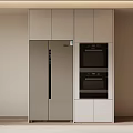 Modern Kitchen Refrigerator Freezer With Sleek Grey Cabinets And Stainless Steel Design
