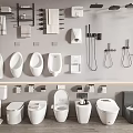 Complete Modern Bathroom Fixture Collection With Urinals Toilets Towel Racks Shower Heads And Faucets