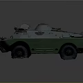 Green Military Armored Vehicle With Antenna Equipment Worn Surface And Muddy Tires
