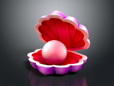 Beautiful Open Pink And Purple Shellfish Shell With Shiny Pearl Inside 3d model