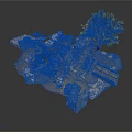 3D Terrain Scene With Rocks Debris Tree And Metal Grid Structure