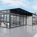 Modern Villa Balcony with Glass Walls Dark Roof Tiled Floor and Outdoor Furniture
