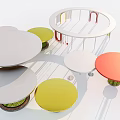 Modern Circular Pergola Structure With Colorful Round Tables And Greenery Bases 3d model