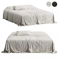 Double Bed With Crinkled Texture Bedspread Light Neutral Tone Soft Pillow Modern Minimalist Style