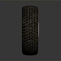 3D Rendered Tire With Black Tread Patterns Silver Rim And Central Hole On Gray Background