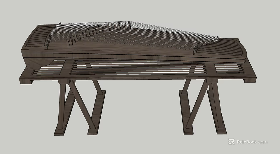 Traditional Wooden Stringed Musical Instrument with Artisan Crafted Frame and Strings 3d model