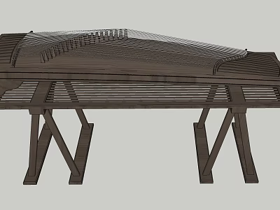 Traditional Wooden Stringed Musical Instrument with Artisan Crafted Frame and Strings 3d model
