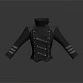 Black Leather Jacket With Stand Collar Button Details And Striped Cuffs