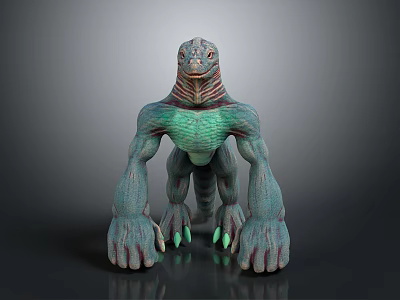 3D Rendered Lizard Like Game Movie Character With Green Skin Muscular Limbs And Green Claws 3d model
