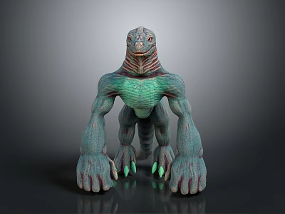 3D Rendered Lizard Like Game Movie Character With Green Skin Muscular Limbs And Green Claws 3d model
