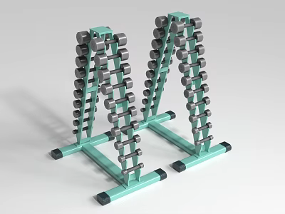 Turquoise Multi Tiered Dumbbell Rack With Stacked Dumbbells For Gym Storage 3d model