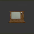 Vintage Wooden TV Stand With Classic Television And Drawers On Wooden Floor