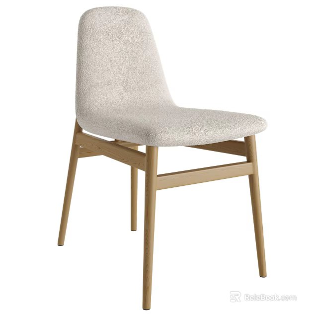 Modern Dining Chair With Wooden Frame And Beige Fabric Upholstered Comfortable Seat 3d model 