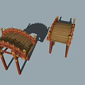 Two Traditional Chinese Wooden Bridges With Red Frames And Golden Decorations