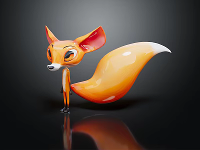 3D Rendered Cartoon Fox Character With Orange Fur Big Ears And Long Tail Standing 3d model