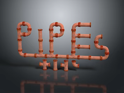 Artistic Copper Pipe Lighting Combination With Red Connectors And Modern Decorative Design 3d model