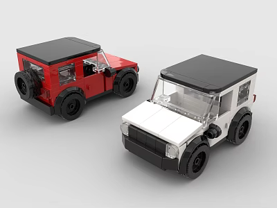 Red and White Building Blocks Constructed Off Road Vehicle Toy Models with Black Roofs 3d model