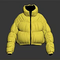 Oversized Yellow Puffer Jacket With High Neck And Black Zipper Design