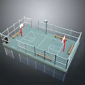 Outdoor Basketball Court Landscape With Two Hoops Green Surface And Benches
