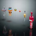 Colorful Hanging Decorative Components With Various Shapes In Designer Display Scene 3d model