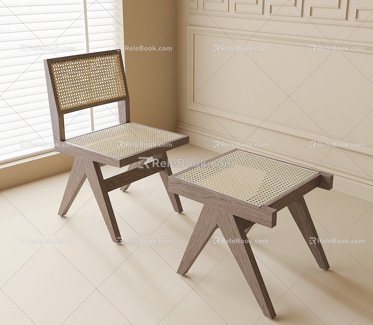 Modern Rattan Single Chair Rattan Stool Rattan Leisure Chair 3d model