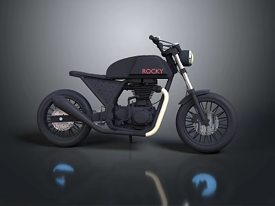 Black ROCKY Motorcycle With Sleek Modern Design And Minimalist Body Structure 3d model