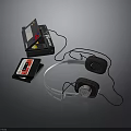 Classic Vintage Electronic Audio Equipment With Cassette Player Headphones And Tapes