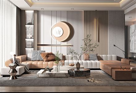 Modern living room sofa coffee table combination 3d model