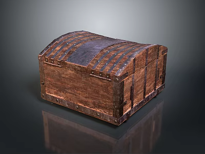 Vintage Rustic Wooden Chest For Home Storage With Metal Straps And Distressed Finish 3d model