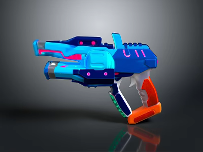 Futuristic Toy Gun With Vibrant Blue Pink And Orange Accents 3d model
